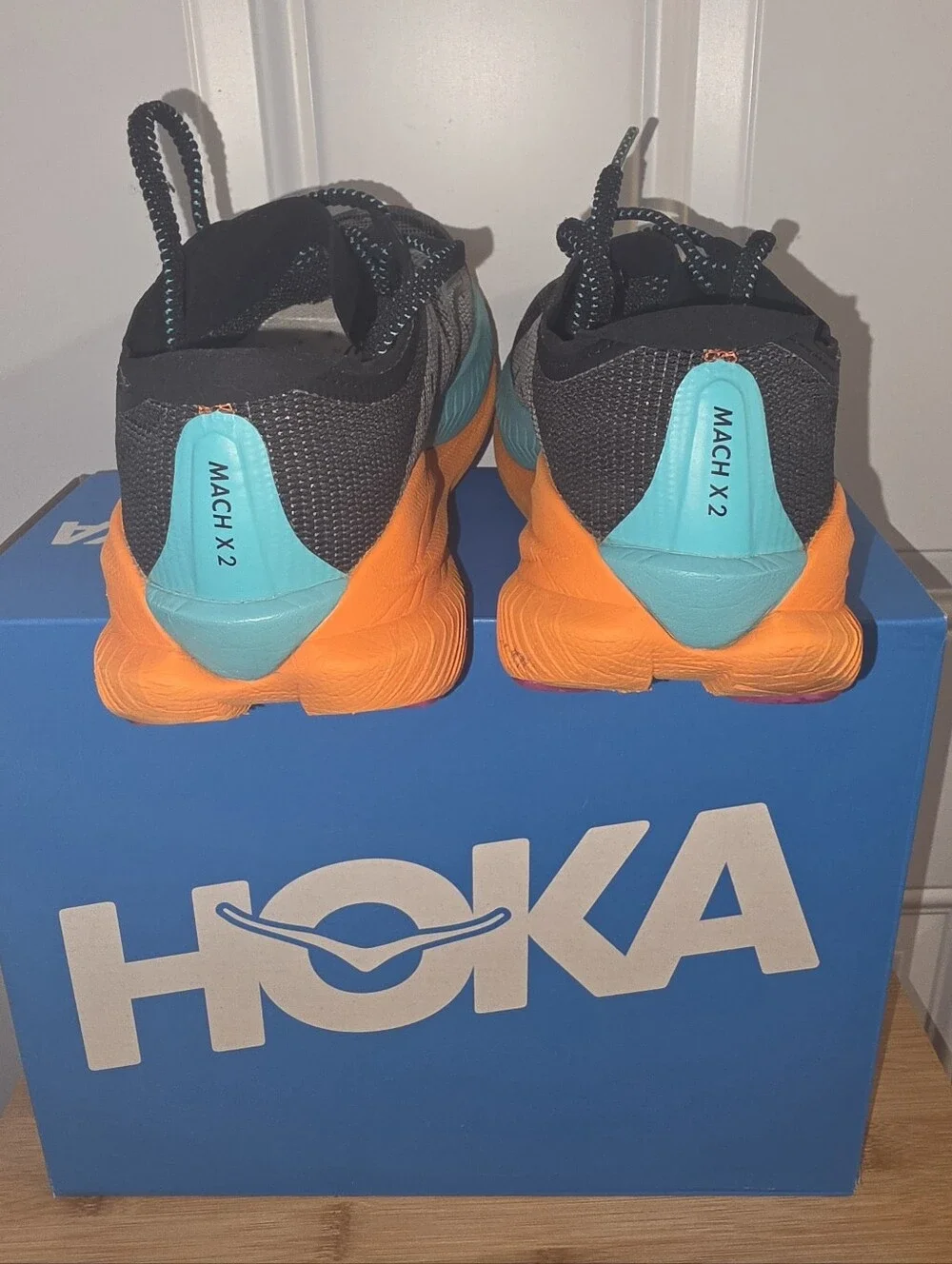 HOKA Mach X2 Womens Running Shoes - Black with Teal & Orange